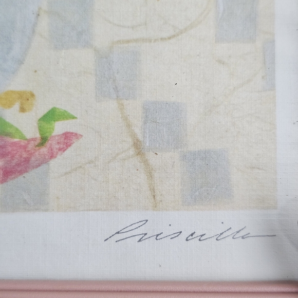 Vintage 1980s Figi Graphics Floral Print Framed Pink Cottagecore Wall Art Pastel